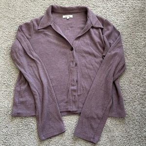 Madewell Women's Brushed Rib Polo Crop Cardigan Mute Plum